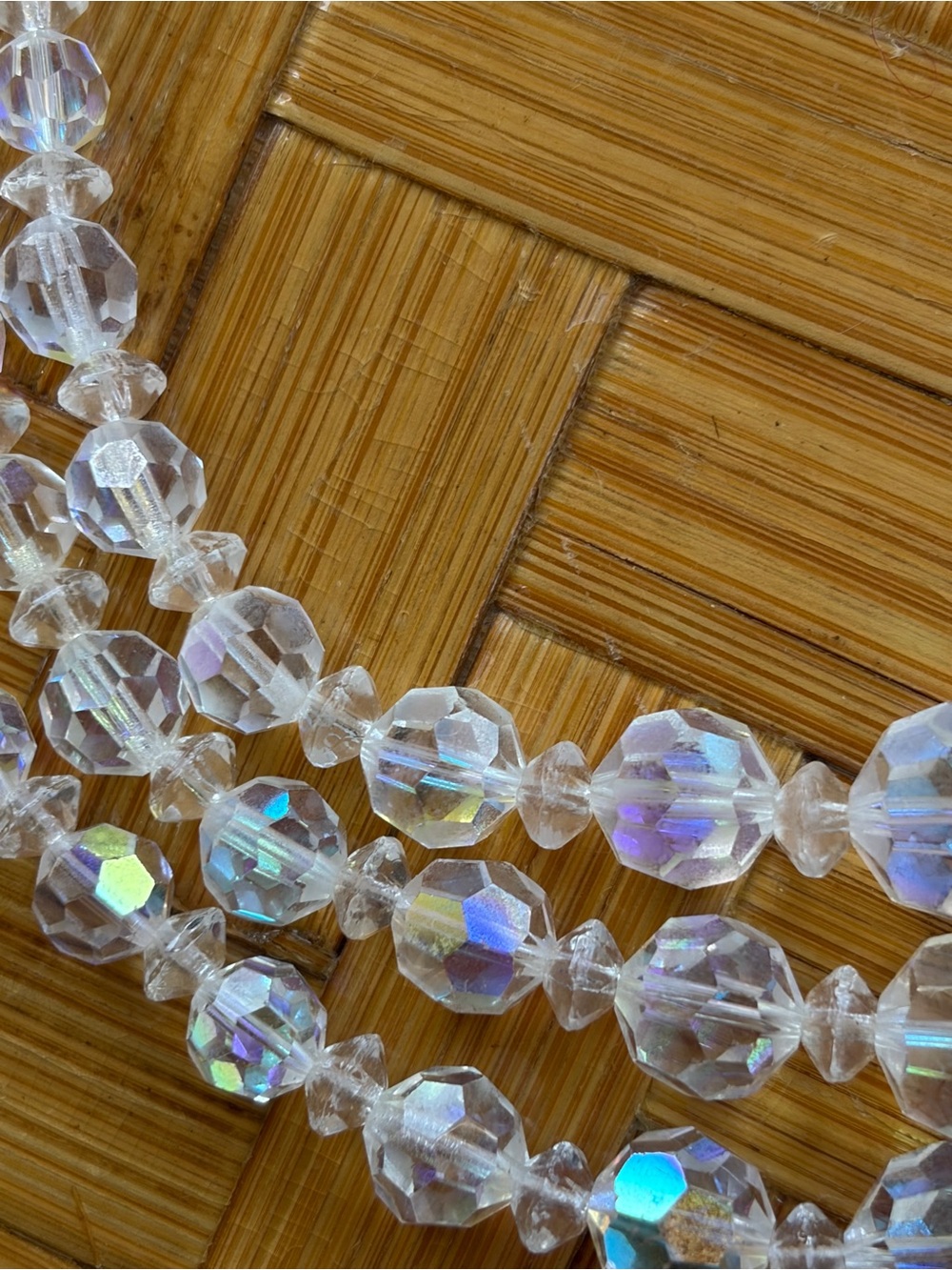 Vintage AB Crystal Necklace Bracelet Set Triple Strand Faceted Beads Bridal - Picture 5 of 10
